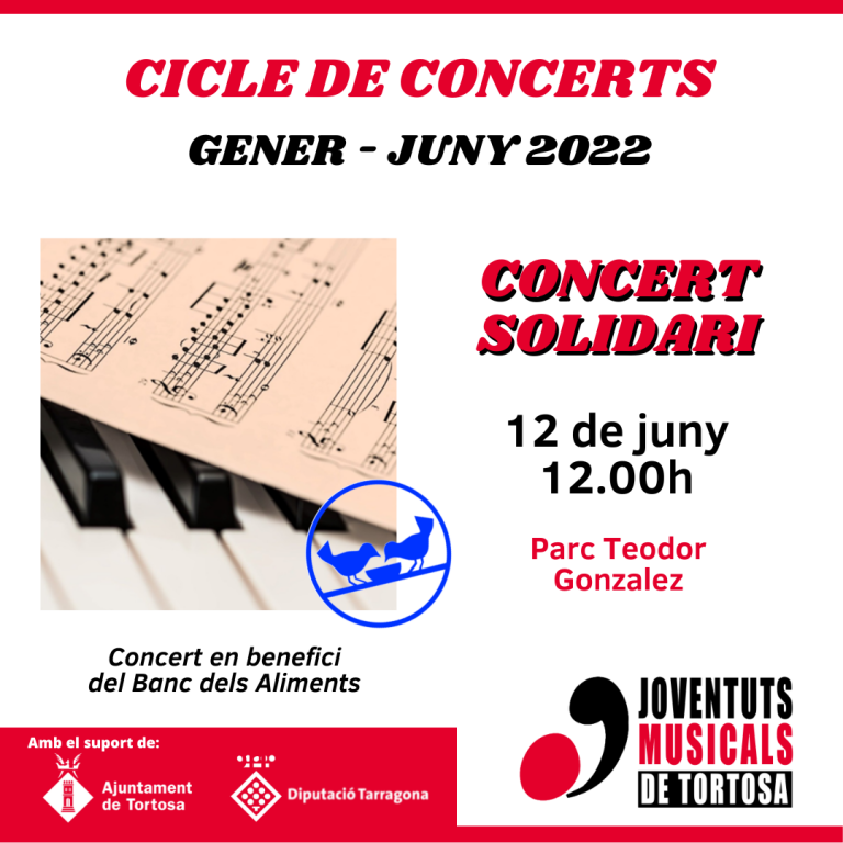 Joventuts Musicals programa un concert solidari diumenge 12 a les 12h al parc de Tortosa  